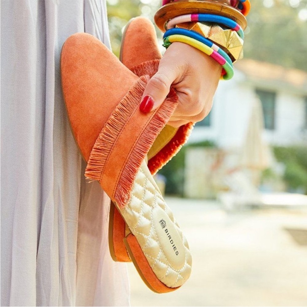 Birdies Suede Ani Coral Fringe Mules